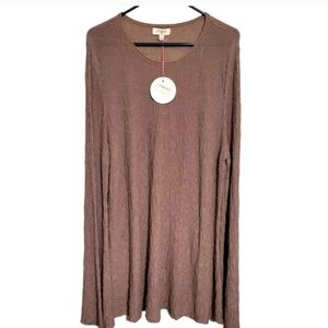 Umgee Brown Long Sleeve Crinkle Top, Size L NWT